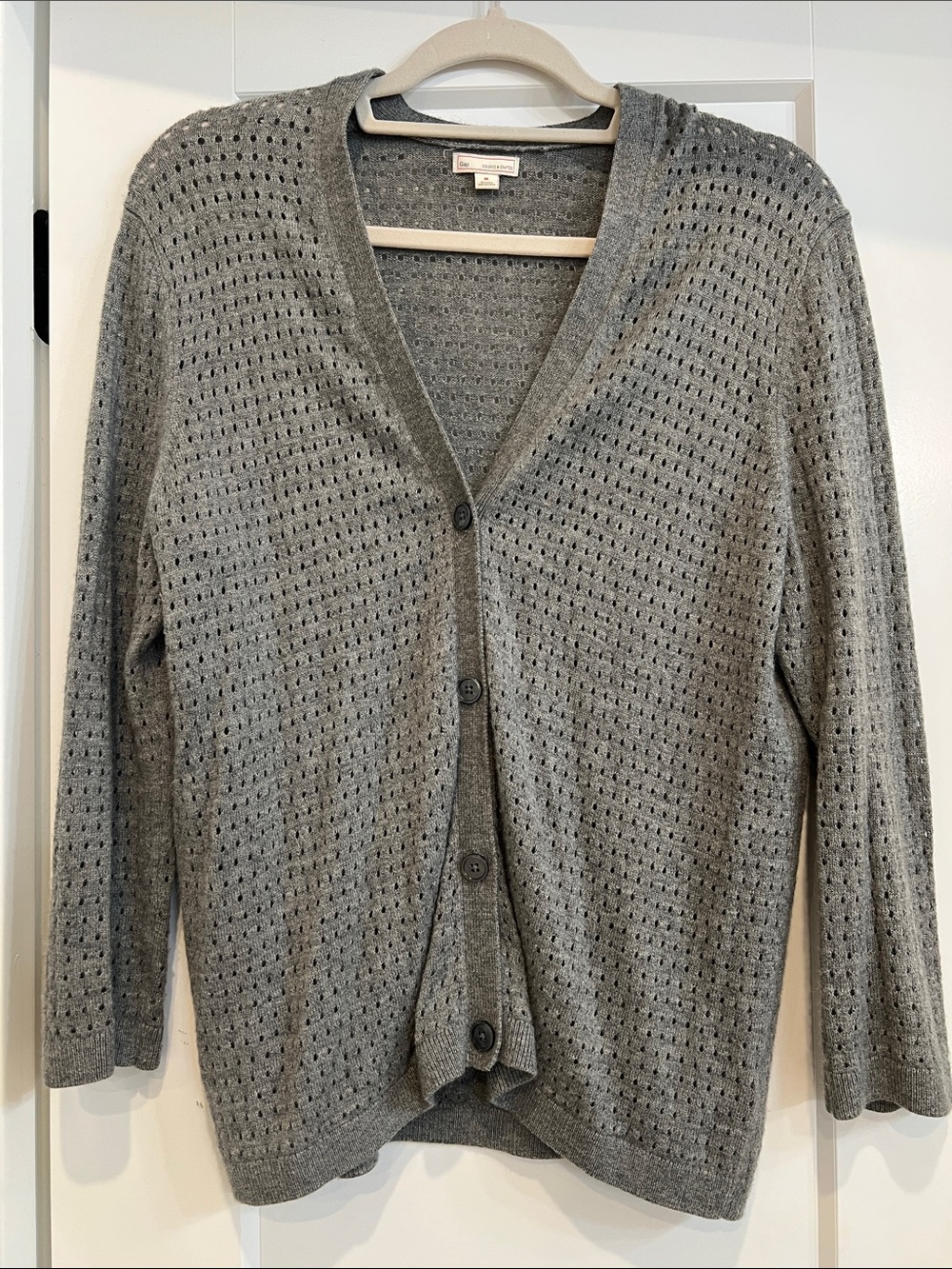 Gap Lightweight Gray Open-Knit V-Neck Cardigan Sweater